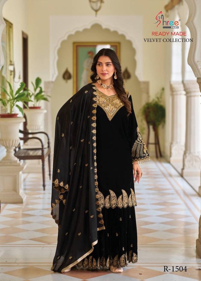 R 1504 Shree Designer Work Velvet Pakistani Suits Wholesale Price In Surat